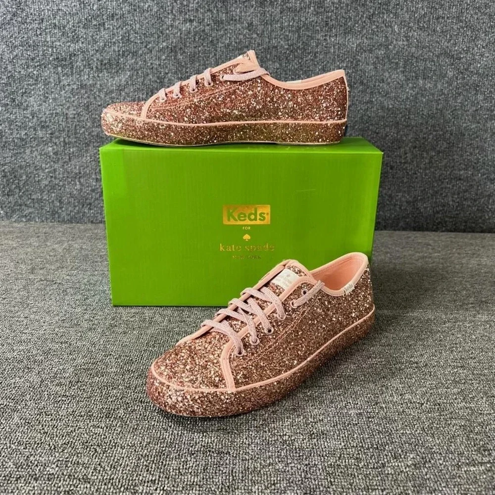 Keds x Kate Spade Shoes Womens 7.5 Pink Kickstart KS Glitter Rose Sneakers